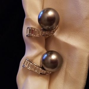 Gray Faux Pearl and Crystal Earrings